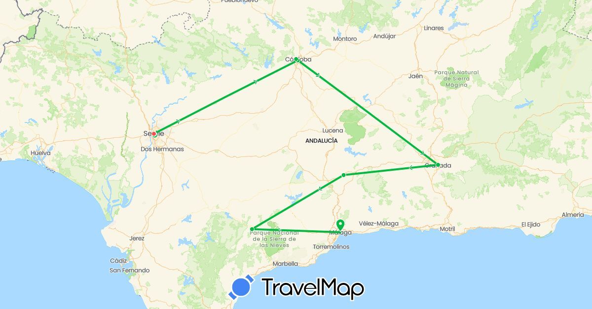 TravelMap itinerary: driving, bus, hiking in Spain (Europe)